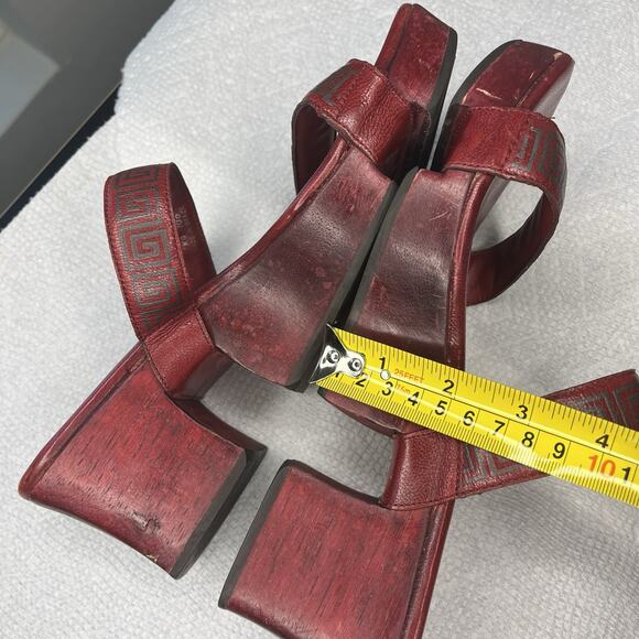 Vintage Cole Haan Sandals Size 7.5 Red Wood Platform Unique Slip On Leather Y2K - Picture 13 of 13